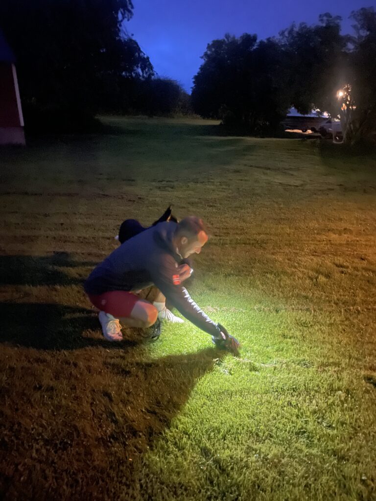 Lykta på klokka mi for ultraløp er fin når eg skal plukke hundebæsj i mørket.