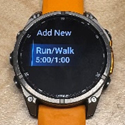 Steg 7, bilde 2: Når du har lagt inn tidene, vises fordelingen for løp/gange direkte på skjermen.